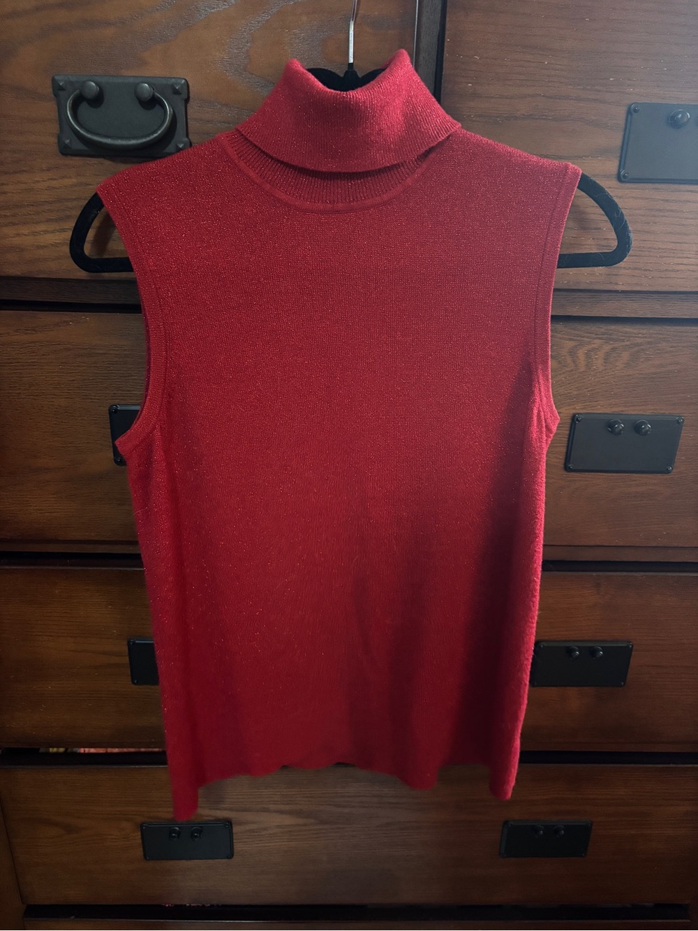 Tabi Dark Cherry Red Sparkle Sleeveless Turtleneck Knit Sweater XS